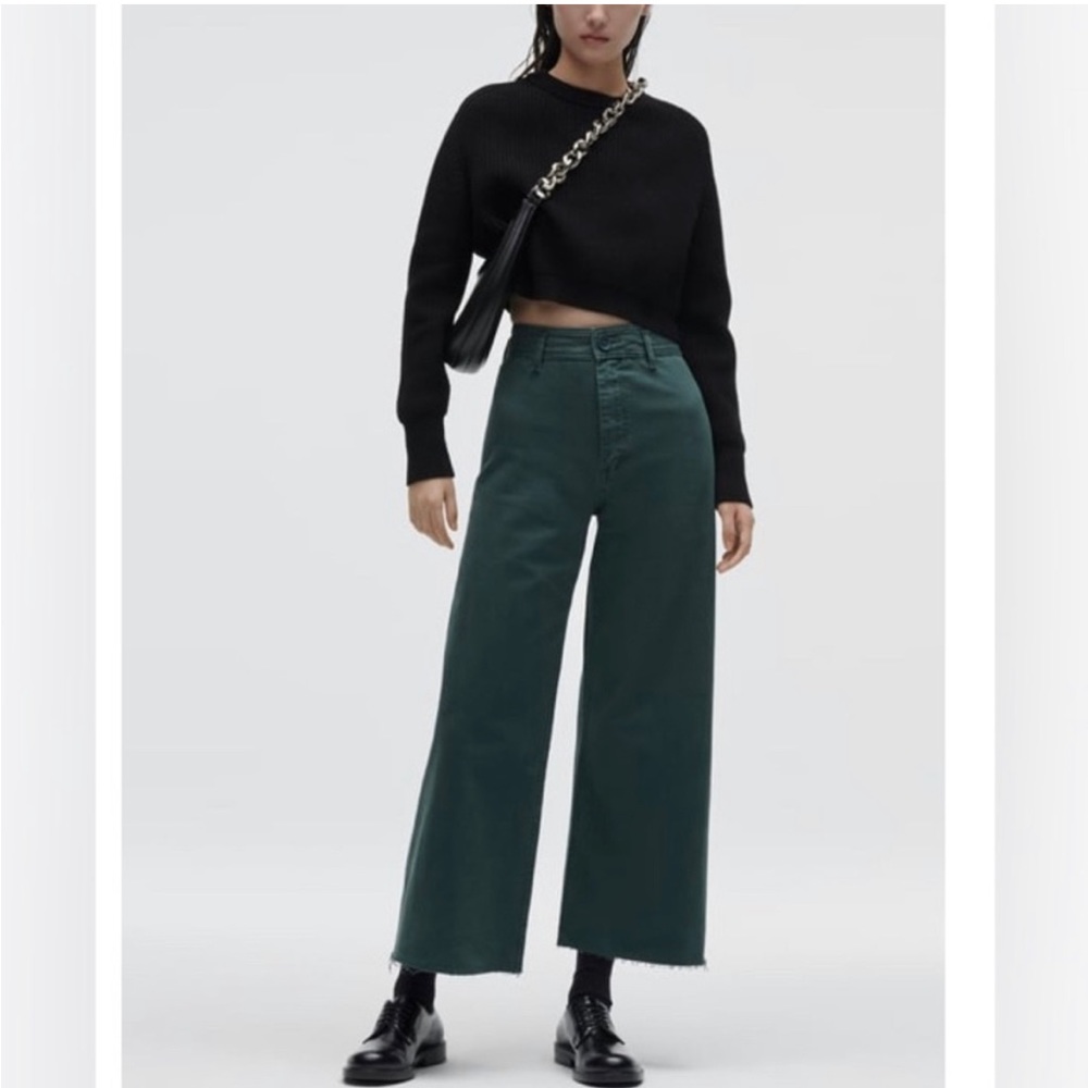 Zara deep green marine straight high rise jeans